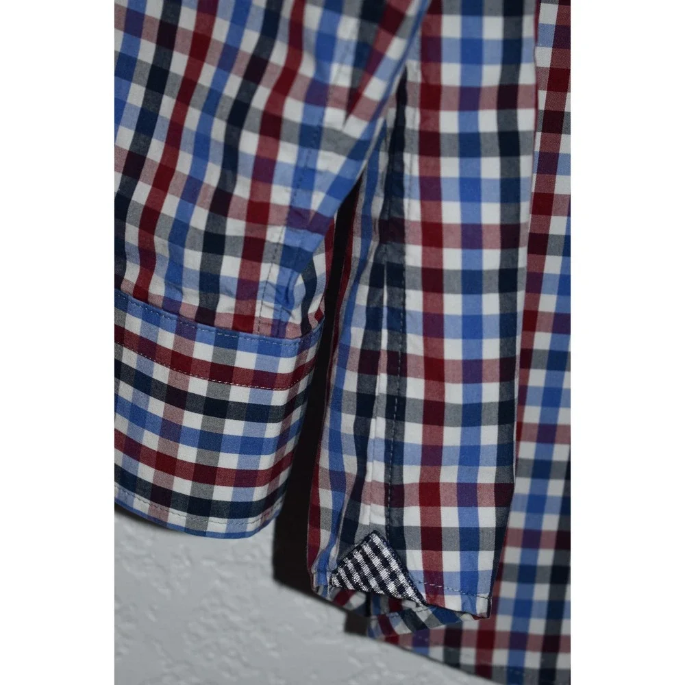 Banana Republic Camden Fit Shirt Button Mens Medium Red Blue Check Supima Cotton